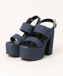 【厚底】チャンキーヒールダブルストラッププラットフォームサンダル 557-WK