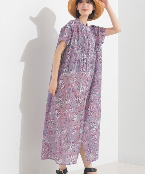 OMNES（オムネス）の「コットンボイル総柄半袖シャツワンピース（シャツワンピース・レディース・パープル/ブラック×ホワイト/グリーン系その他/ブルー系その他/ブラウン系その他/ブラック系その他/パープル系その他/キナリ/グリーン系その他2/ネイビー・FREE）」の10枚目の写真