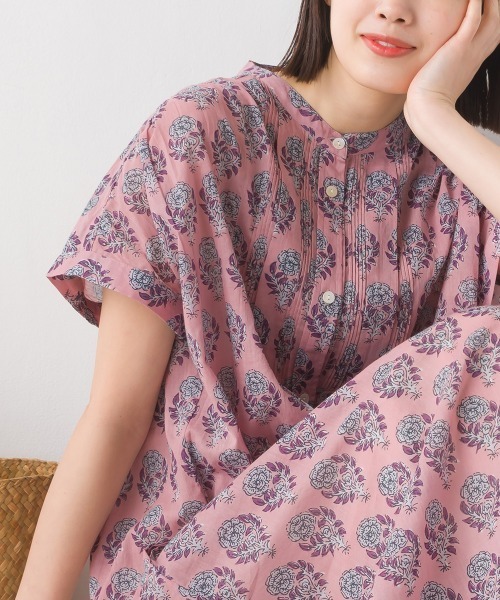 OMNES（オムネス）の「コットンボイル総柄半袖シャツワンピース（シャツワンピース・レディース・パープル/ブラック×ホワイト/グリーン系その他/ブルー系その他/ブラウン系その他/ブラック系その他/パープル系その他/キナリ/グリーン系その他2/ネイビー・FREE）」の11枚目の写真