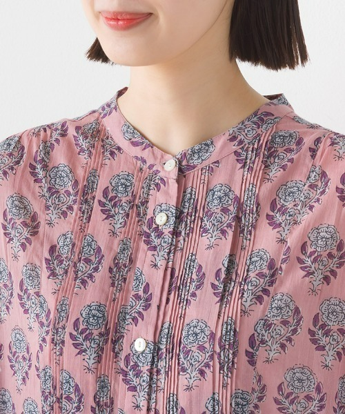 OMNES（オムネス）の「コットンボイル総柄半袖シャツワンピース（シャツワンピース・レディース・パープル/ブラック×ホワイト/グリーン系その他/ブルー系その他/ブラウン系その他/ブラック系その他/パープル系その他/キナリ/グリーン系その他2/ネイビー・FREE）」の12枚目の写真