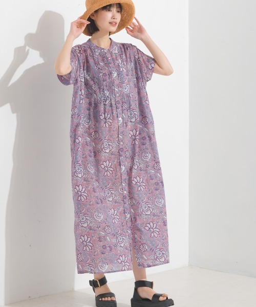 OMNES（オムネス）の「コットンボイル総柄半袖シャツワンピース（シャツワンピース・レディース・パープル/ブラック×ホワイト/グリーン系その他/ブルー系その他/ブラウン系その他/ブラック系その他/パープル系その他/キナリ/グリーン系その他2/ネイビー・FREE）」の19枚目の写真