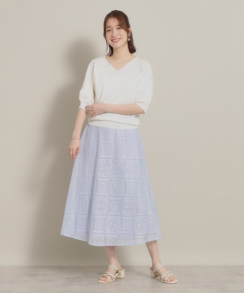 ITS'DEMO（イッツデモ）の「◆【UV／洗える／アンチピリング／通勤】袖スリットレースニット（ニット/セーター・レディース・オフホワイト/ブラック/サックスブルー/ベビーピンク・40/38）」の6枚目の写真