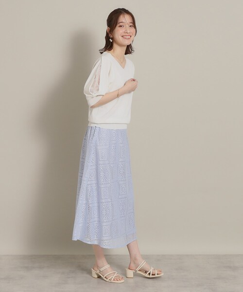 ITS'DEMO（イッツデモ）の「◆【UV／洗える／アンチピリング／通勤】袖スリットレースニット（ニット/セーター・レディース・オフホワイト/ブラック/サックスブルー/ベビーピンク・40/38）」の7枚目の写真