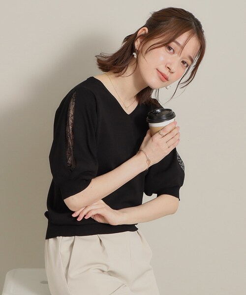 ITS'DEMO（イッツデモ）の「◆【UV／洗える／アンチピリング／通勤】袖スリットレースニット（ニット/セーター・レディース・オフホワイト/ブラック/サックスブルー/ベビーピンク・40/38）」の9枚目の写真