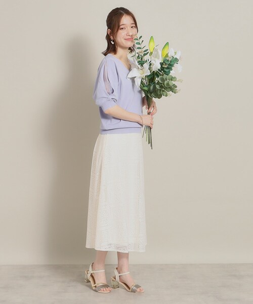 ITS'DEMO（イッツデモ）の「◆【UV／洗える／アンチピリング／通勤】袖スリットレースニット（ニット/セーター・レディース・オフホワイト/ブラック/サックスブルー/ベビーピンク・40/38）」の18枚目の写真