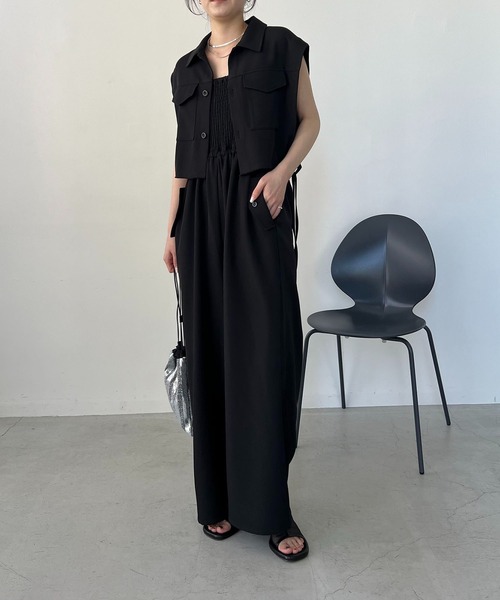 CAPRICIEUX LE'MAGE（カプリシューレマージュ）の「シャーリングベアロンパース（つなぎ/オールインワン・レディース・ブラック/グレイッシュベージュ・36/38）」の7枚目の写真