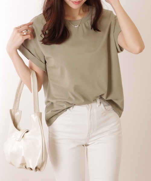 Lace Ladies(レースレディース)の「ソリッドカラー クルーネック ベーシック 半袖 プルオーバー(Tシャツ/カットソー・レディース・ブルー/ベージュ/ホワイト/グリーン/ピンク・M/L)」の3枚目の写真