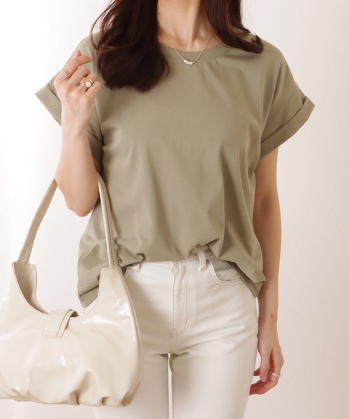 Lace Ladies(レースレディース)の「ソリッドカラー クルーネック ベーシック 半袖 プルオーバー(Tシャツ/カットソー・レディース・ブルー/ベージュ/ホワイト/グリーン/ピンク・M/L)」の6枚目の写真