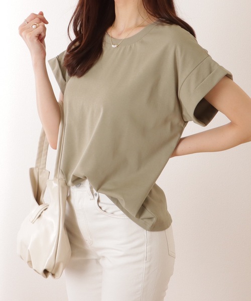 Lace Ladies(レースレディース)の「ソリッドカラー クルーネック ベーシック 半袖 プルオーバー(Tシャツ/カットソー・レディース・ブルー/ベージュ/ホワイト/グリーン/ピンク・M/L)」の7枚目の写真