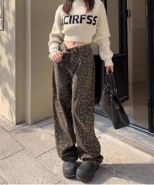 セール】ヒョウ柄ワイドデニムパンツ（デニムパンツ）｜おしゃれ