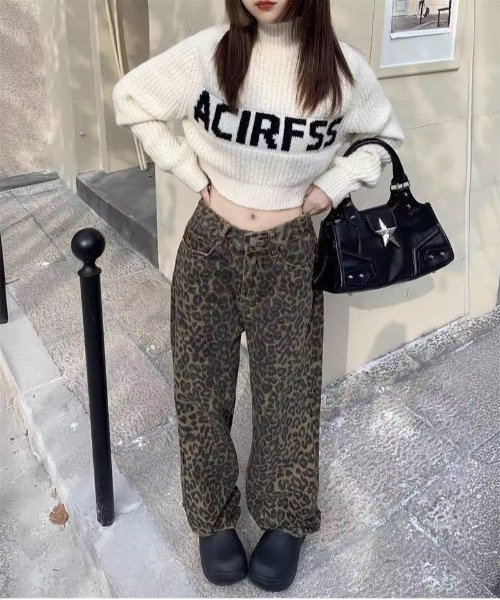 おしゃれなヒョウ柄☆【Louis Vuitton】デニムパンツ セール】ヒョウ柄ワイドデニムパンツ(デニムパンツ)|おしゃれ