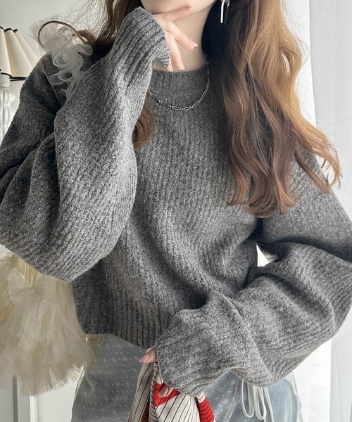 classicalelf（クラシカルエルフ）の「ゆるニットでほどよいあざと感。ふわもちドルマン袖ニットプルオーバー（ニット/セーター・レディース・チャコール/イエロー/グレイッシュベージュ/アイボリー・X-LARGE/LARGE/MEDIUM/SMALL）」の3枚目の写真