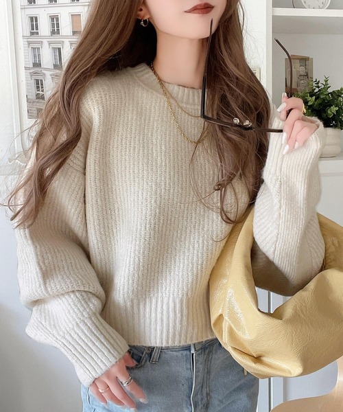 classicalelf（クラシカルエルフ）の「ゆるニットでほどよいあざと感。ふわもちドルマン袖ニットプルオーバー（ニット/セーター・レディース・チャコール/イエロー/グレイッシュベージュ/アイボリー・X-LARGE/LARGE/MEDIUM/SMALL）」の9枚目の写真