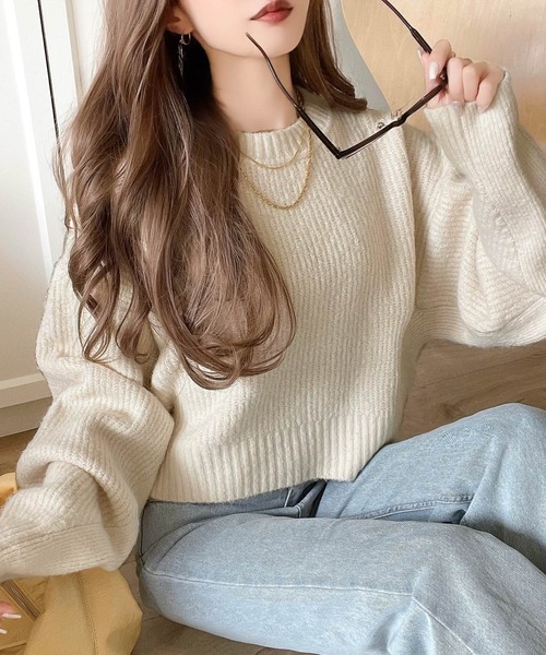 classicalelf（クラシカルエルフ）の「ゆるニットでほどよいあざと感。ふわもちドルマン袖ニットプルオーバー（ニット/セーター・レディース・チャコール/イエロー/グレイッシュベージュ/アイボリー・X-LARGE/LARGE/MEDIUM/SMALL）」の6枚目の写真