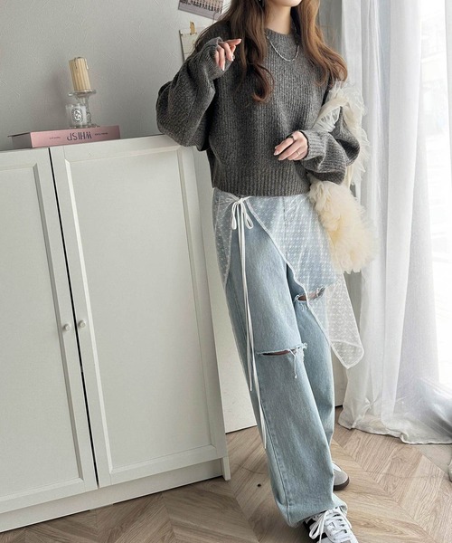 classicalelf（クラシカルエルフ）の「ゆるニットでほどよいあざと感。ふわもちドルマン袖ニットプルオーバー（ニット/セーター・レディース・チャコール/イエロー/グレイッシュベージュ/アイボリー・X-LARGE/LARGE/MEDIUM/SMALL）」の11枚目の写真