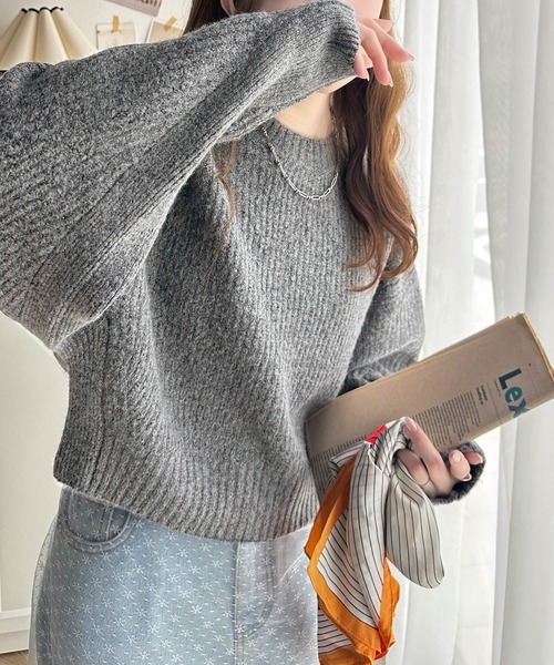 classicalelf（クラシカルエルフ）の「ゆるニットでほどよいあざと感。ふわもちドルマン袖ニットプルオーバー（ニット/セーター・レディース・チャコール/イエロー/グレイッシュベージュ/アイボリー・X-LARGE/LARGE/MEDIUM/SMALL）」の10枚目の写真