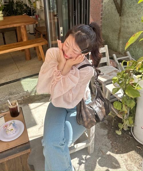 muguet（ミュゲ）の「リボンブラウス / エンボス / シアーブラウス（シャツ/ブラウス・レディース・ホワイト/ピンク・FREE）」の7枚目の写真