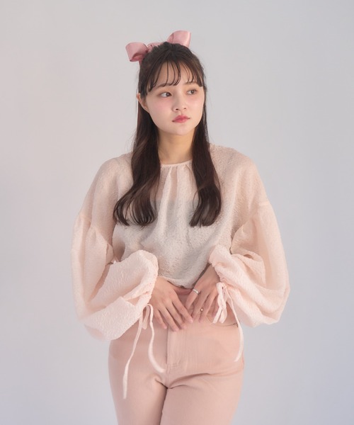 muguet（ミュゲ）の「リボンブラウス / エンボス / シアーブラウス（シャツ/ブラウス・レディース・ホワイト/ピンク・FREE）」の19枚目の写真
