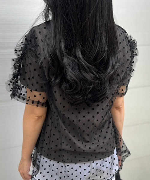 MODE ROBE（モードローブ）の「ドットチュールレイヤードTシャツ（Tシャツ/カットソー・レディース・チャコールグレー/ホワイト・FREE）」の17枚目の写真