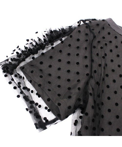 MODE ROBE（モードローブ）の「ドットチュールレイヤードTシャツ（Tシャツ/カットソー・レディース・チャコールグレー/ホワイト・FREE）」の12枚目の写真