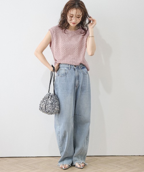 La-gemme(ラジェム)の「ニットレースフレンチスリーブプルオーバー(Tシャツ/カットソー・レディース・ブラック/ライトグレー/ピンク/ホワイト・フリー)」の14枚目の写真