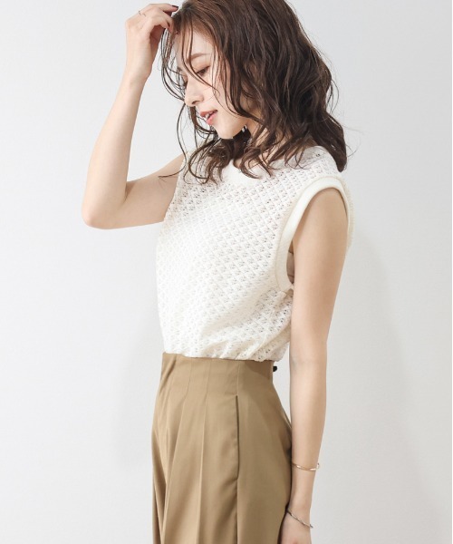 La-gemme(ラジェム)の「ニットレースフレンチスリーブプルオーバー(Tシャツ/カットソー・レディース・ブラック/ライトグレー/ピンク/ホワイト・フリー)」の21枚目の写真