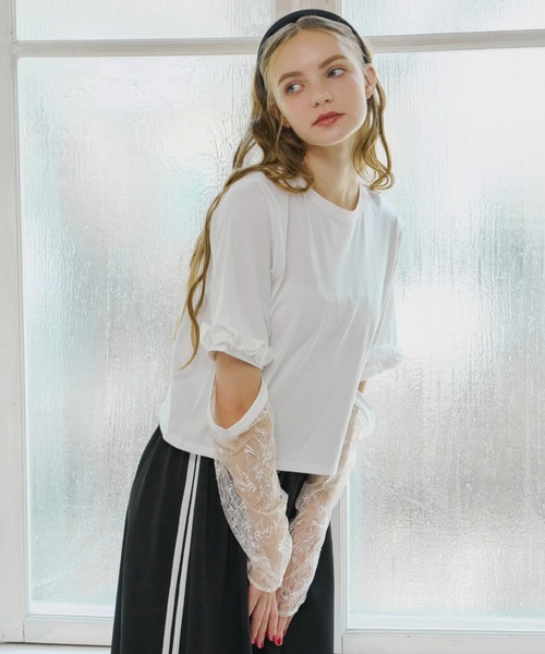 idem(イデム)の「lace cut sleeve tops/袖レース切り替えトップス(T idem(イデム)の「lace cut sleeve tops/袖レース切り替えトップス(T