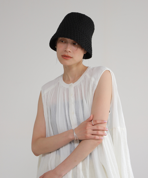 B.C STOCK（ベーセーストック）の「透かし編みハット（ハット・レディース・ブラック/アイボリー・FREE）」の12枚目の写真