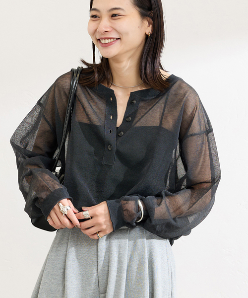 JOURNAL STANDARD（ジャーナルスタンダード）の「2WAYシアーヘンリープルオーバー（ニット/セーター・レディース・アイボリー/ブラウン/ブラック・FREE）」の21枚目の写真