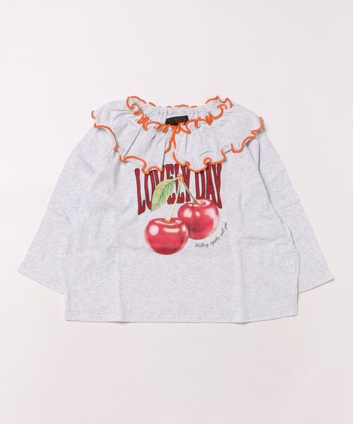 BIG FIELD（ビッグフィールド）の「襟フリルラグランロンティー（Tシャツ/カットソー・キッズ・ピンク/ライトグリーン/チャコール/オフホワイト・80/90/95/100/110/120/130/140/150）」の2枚目の写真