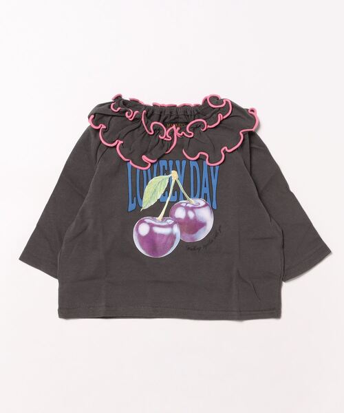 BIG FIELD（ビッグフィールド）の「襟フリルラグランロンティー（Tシャツ/カットソー・キッズ・ピンク/ライトグリーン/チャコール/オフホワイト・80/90/95/100/110/120/130/140/150）」の3枚目の写真