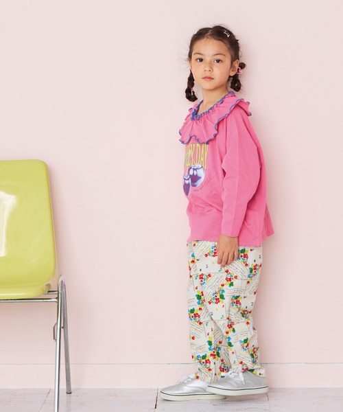 BIG FIELD（ビッグフィールド）の「襟フリルラグランロンティー（Tシャツ/カットソー・キッズ・ピンク/ライトグリーン/チャコール/オフホワイト・80/90/95/100/110/120/130/140/150）」の9枚目の写真