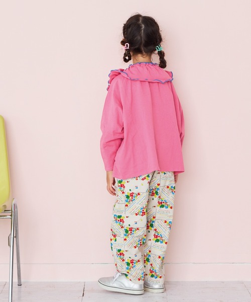 BIG FIELD（ビッグフィールド）の「襟フリルラグランロンティー（Tシャツ/カットソー・キッズ・ピンク/ライトグリーン/チャコール/オフホワイト・80/90/95/100/110/120/130/140/150）」の10枚目の写真