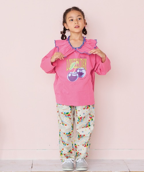 BIG FIELD（ビッグフィールド）の「襟フリルラグランロンティー（Tシャツ/カットソー・キッズ・ピンク/ライトグリーン/チャコール/オフホワイト・80/90/95/100/110/120/130/140/150）」の5枚目の写真