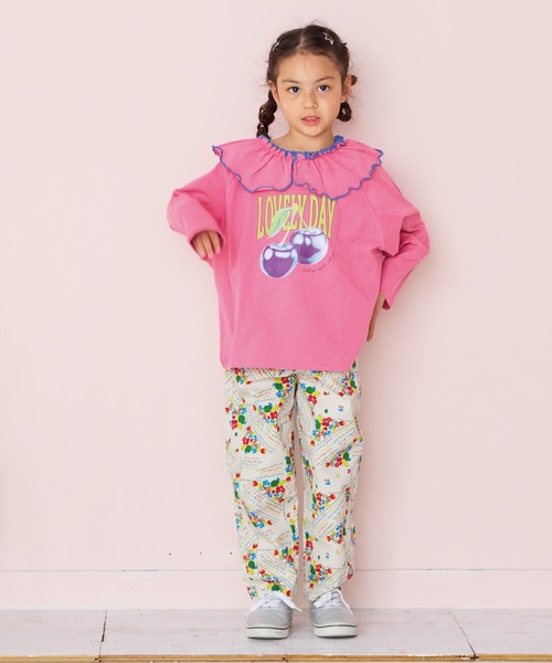 BIG FIELD（ビッグフィールド）の「襟フリルラグランロンティー（Tシャツ/カットソー・キッズ・ピンク/ライトグリーン/チャコール/オフホワイト・80/90/95/100/110/120/130/140/150）」の7枚目の写真