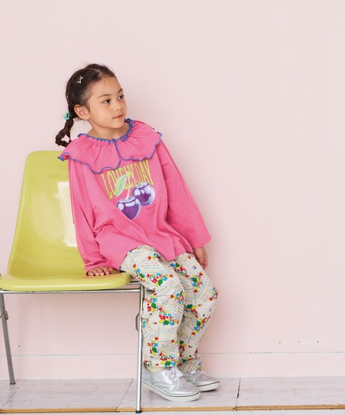 BIG FIELD（ビッグフィールド）の「襟フリルラグランロンティー（Tシャツ/カットソー・キッズ・ピンク/ライトグリーン/チャコール/オフホワイト・80/90/95/100/110/120/130/140/150）」の8枚目の写真