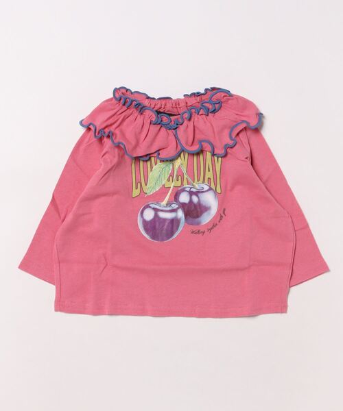 BIG FIELD（ビッグフィールド）の「襟フリルラグランロンティー（Tシャツ/カットソー・キッズ・ピンク/ライトグリーン/チャコール/オフホワイト・80/90/95/100/110/120/130/140/150）」の11枚目の写真