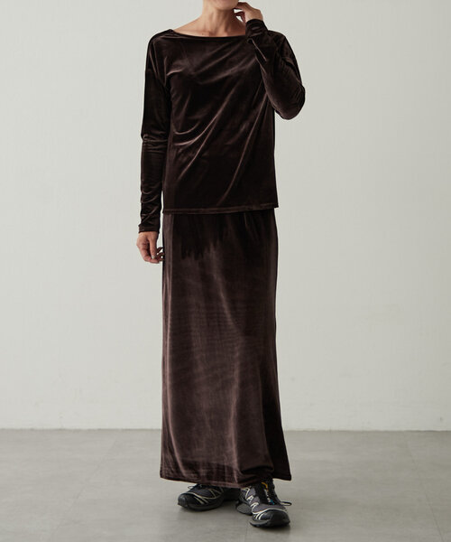 earthy（アーシー）の「ベロアマキシスカート（スカート・レディース・ネイビー/ブラウン/ライトベージュ・MEDIUM/SMALL）」の7枚目の写真