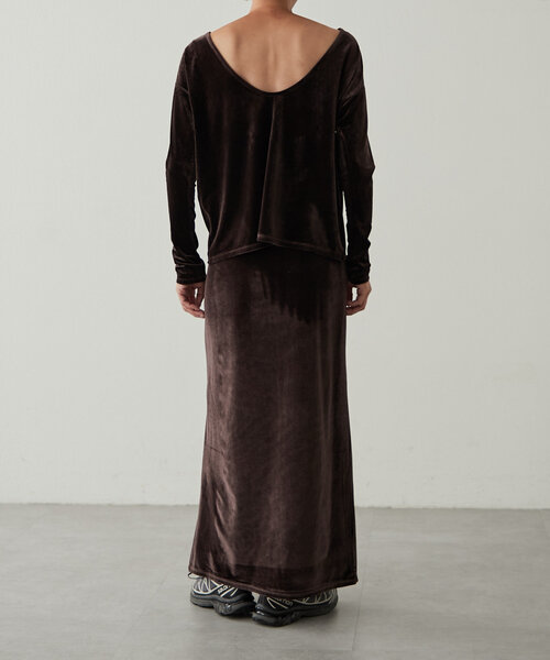 earthy（アーシー）の「ベロアマキシスカート（スカート・レディース・ネイビー/ブラウン/ライトベージュ・MEDIUM/SMALL）」の9枚目の写真