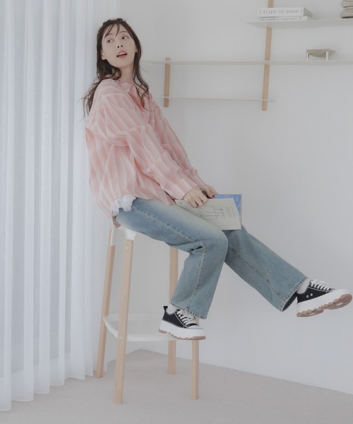 3.3 Field Trip （3.3フィールドトリップ）の「3.3 Field Trip／ストライプシアーシャツ（シャツ/ブラウス・レディース・ピンク/グリーン・FREE）」の9枚目の写真