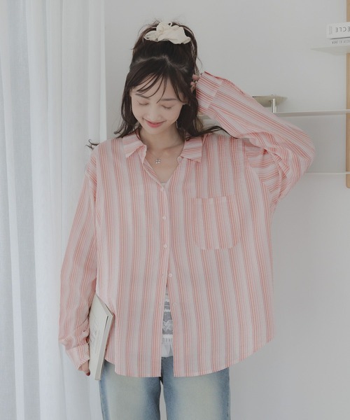 3.3 Field Trip （3.3フィールドトリップ）の「3.3 Field Trip／ストライプシアーシャツ（シャツ/ブラウス・レディース・ピンク/グリーン・FREE）」の10枚目の写真