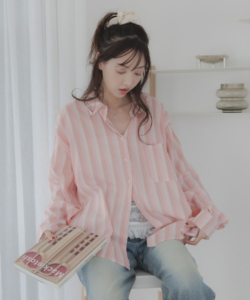 3.3 Field Trip （3.3フィールドトリップ）の「3.3 Field Trip／ストライプシアーシャツ（シャツ/ブラウス・レディース・ピンク/グリーン・FREE）」の13枚目の写真