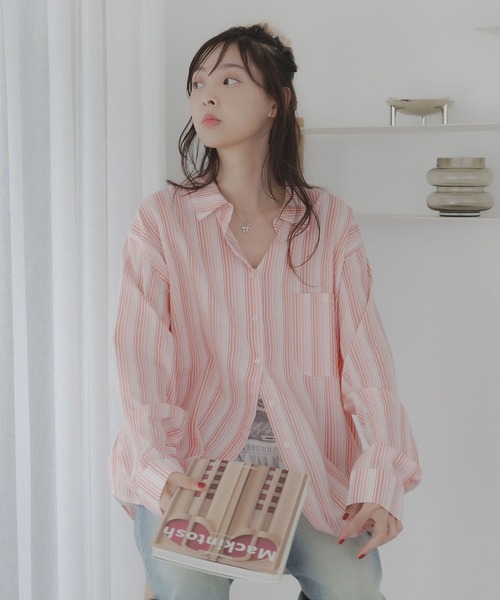 3.3 Field Trip （3.3フィールドトリップ）の「3.3 Field Trip／ストライプシアーシャツ（シャツ/ブラウス・レディース・ピンク/グリーン・FREE）」の14枚目の写真