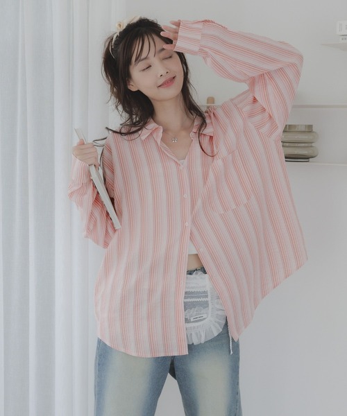 3.3 Field Trip （3.3フィールドトリップ）の「3.3 Field Trip／ストライプシアーシャツ（シャツ/ブラウス・レディース・ピンク/グリーン・FREE）」の17枚目の写真