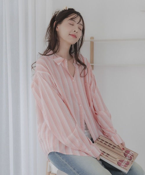 3.3 Field Trip （3.3フィールドトリップ）の「3.3 Field Trip／ストライプシアーシャツ（シャツ/ブラウス・レディース・ピンク/グリーン・FREE）」の18枚目の写真