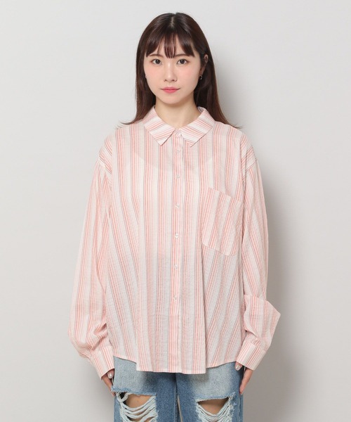 3.3 Field Trip （3.3フィールドトリップ）の「3.3 Field Trip／ストライプシアーシャツ（シャツ/ブラウス・レディース・ピンク/グリーン・FREE）」の20枚目の写真