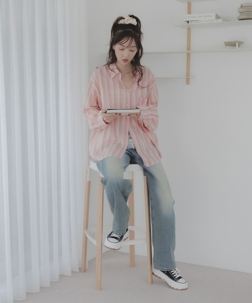 3.3 Field Trip （3.3フィールドトリップ）の「3.3 Field Trip／ストライプシアーシャツ（シャツ/ブラウス・レディース・ピンク/グリーン・FREE）」の5枚目の写真
