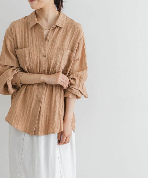 F by ROSSO（エフバイロッソ）の「F by ROSSO　ワッシャーサテンオーバーシャツ（シャツ/ブラウス・レディース・ブラウン/ベージュ系その他/ネイビー・FREE）」の18枚目の写真