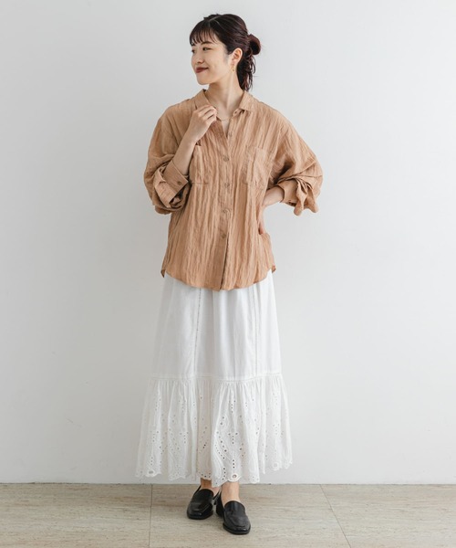 F by ROSSO（エフバイロッソ）の「F by ROSSO　ワッシャーサテンオーバーシャツ（シャツ/ブラウス・レディース・ブラウン/ベージュ系その他/ネイビー・FREE）」の15枚目の写真