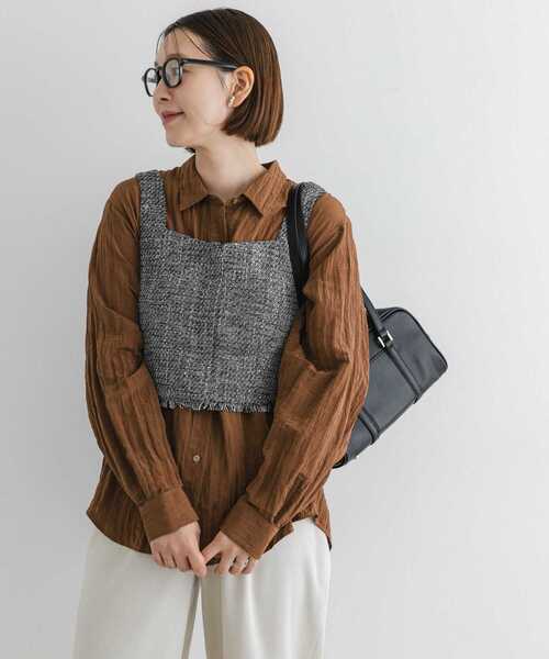 F by ROSSO（エフバイロッソ）の「F by ROSSO　ワッシャーサテンオーバーシャツ（シャツ/ブラウス・レディース・ブラウン/ベージュ系その他/ネイビー・FREE）」の14枚目の写真